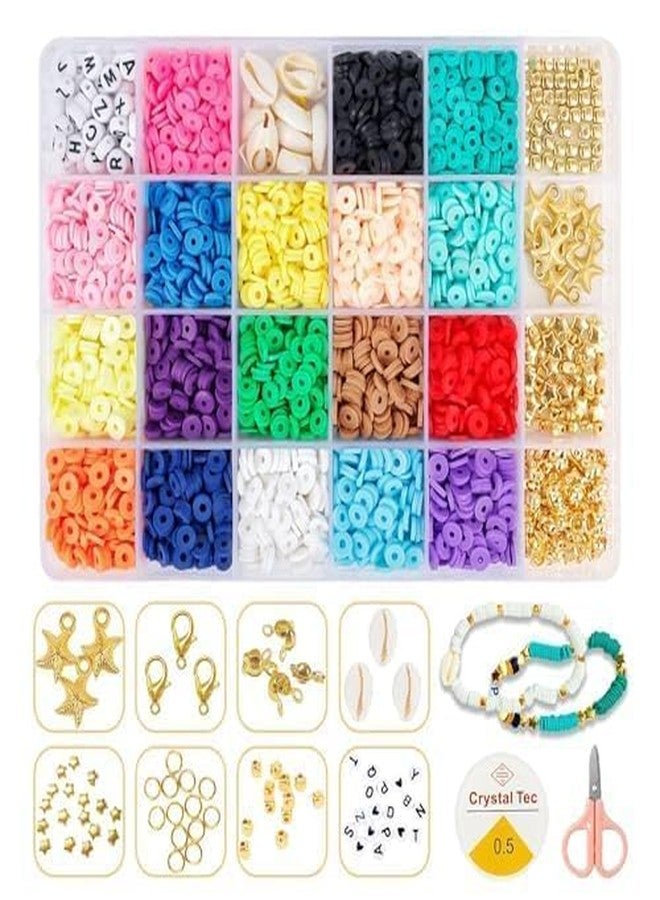 CLOSAL® Clay Beads Bracelet Making Kit,24 Color DIY Flat Preppy Beads for Friendship Jewelry Making,Polymer Heishi Beads with Charms Gifts for Teen Girls Crafts for Ages 4-12 - Image 1